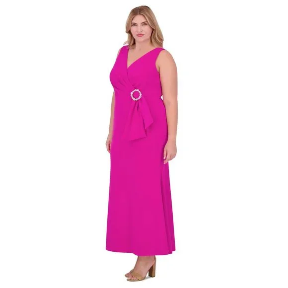 NWT Eliza J Plus Size Sleeveless V-Neck Mermaid Gown Dress Berry Purple Pink 18W